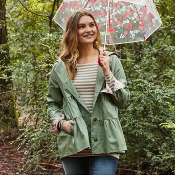 NWT Matilda Jane Women’s Wilderness Rain Jacket Green w/ Floral Lining. Size XXL - Picture 7 of 8
